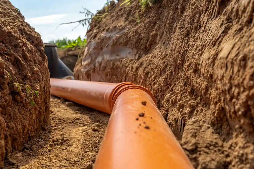 Plastic pipes in the ground for sewage and rainwater