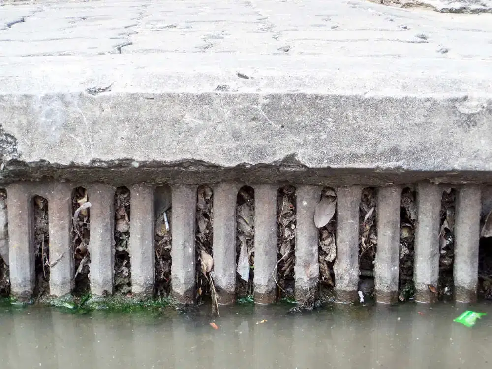 water cannot get into the drain because it is clogged with dirt